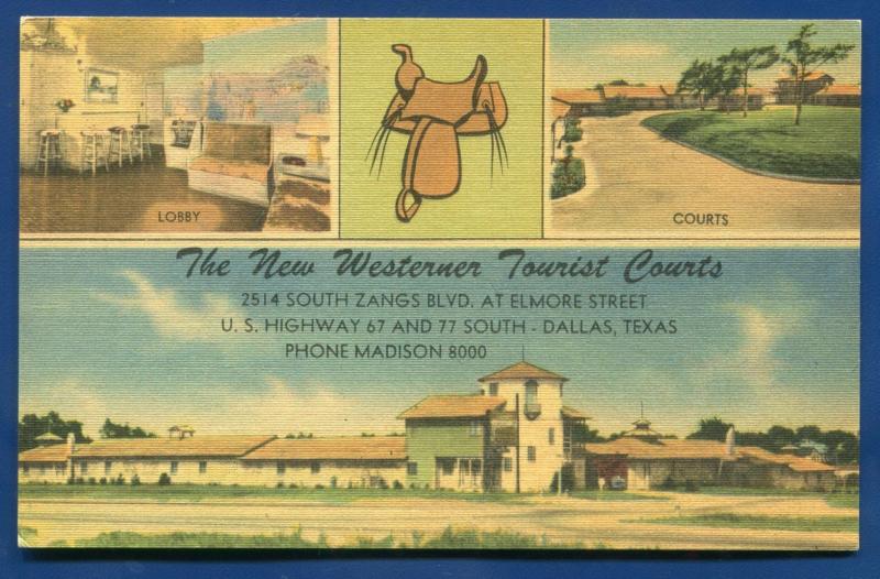 Dallas Texas The New Westerner Tourist Courts Lobby Roadside Motel Postcard