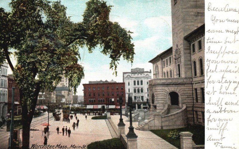 Vintage Postcard 1905 Main Street Buildings Landmarks Worcester Massachusetts MA