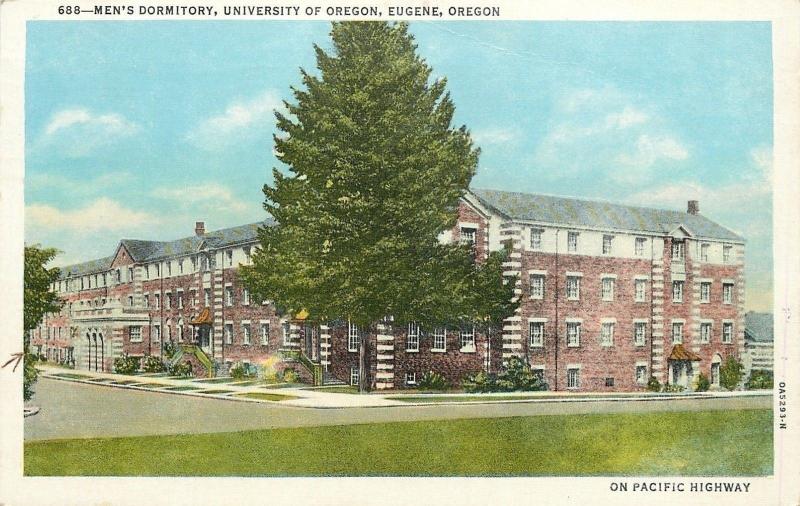 Eugene University of Oregon~Arrow to Where We Live in Men's Dorm~1930 Postcard 