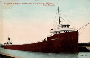 Fort William Ontario Ship Freighter SS 'JP Morgan Jr' Ship Postcard H31