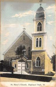 Highland Park Illinois St Marys Church Exterior Antique Postcard K11206