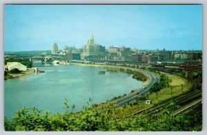 St Paul Minnesota Skyline Overlooking The Mississippi River, Vintage Postcard