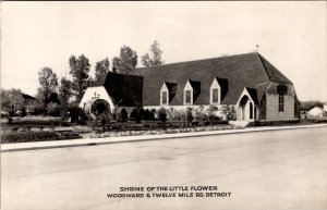 Detroit MI Shrine of Little Flower Woodward & Twelve Mile Rd RPPC Postcard Z15