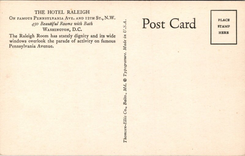 PC Raleigh Room at Hotel Raleigh Pennsylvania Ave & 12th St NW Washington D.C.