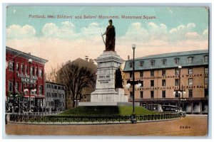 1914 Soldiers And Sailors Monument Square View Portland Maine ME Posted Postcard 