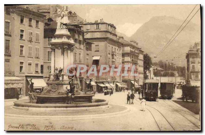 Old Postcard Grenoble Place Notre Dame tram