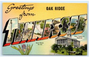 Large Letter Linen OAK RIDGE, TN ~  c1940s  Anderson County Asheville Postcard