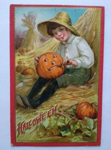 Tucks Halloween Postcard Vintage 1911 Embossed Boy Carving JOL Series 174 Orig 