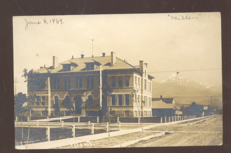 RPPC LIVINGSTON MONTANA SCHOOL BUILDING PERU ILLINOIS REAL PHOTO POSTCARD