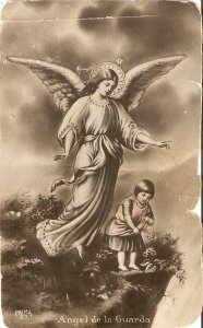 The Guardian Angel. El andel de la Guardia Old vintage Spanish religious post