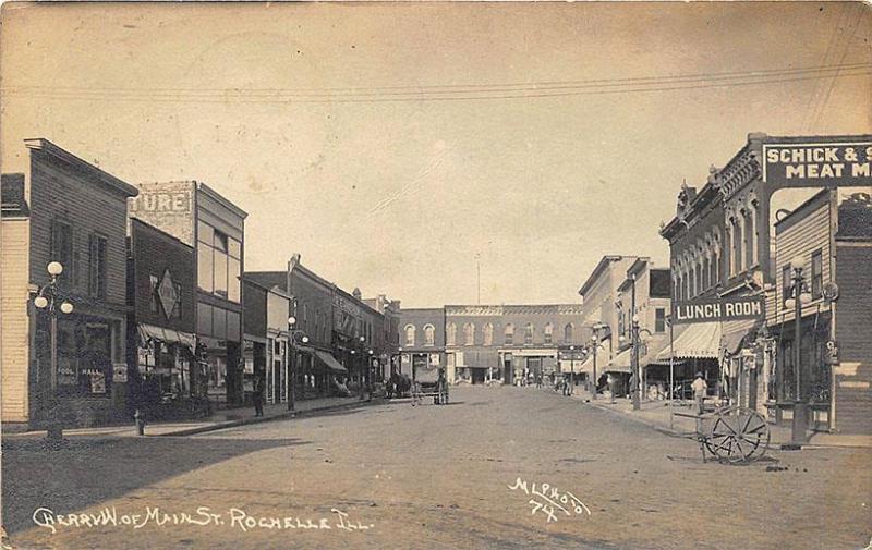 Rochelle IL Storefronts Horse & Wagon M. L. Real Photo Postcard