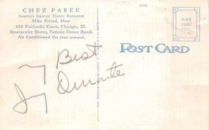 Chicago Illinois Chez Paree Restaurant Jimmy Durante Autograph Postcard AA109458