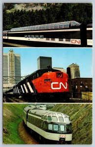 CN Canadian National Passenger Trains, Vintage Chrome Multiview Postcard