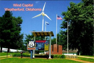 Weatherford, OK Oklahoma  WIND CAPITAL & ROUTE 66  Sign & Windmill  4X6 Postcard