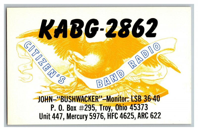 Postcard QSL Radio Card From Troy Ohio KABG-2862 
