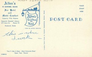 Sanford Maine Allen's Motel 1958 Pontiac chieftan Eastern Illustrating Postcard