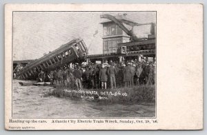 Atlantic City NJ Train Wreck 1906 Onlookers RR Crane 57 Died  Postcard W23