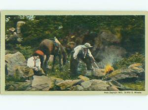 Pre-Linen WESTERN COWBOY BUILDING CAMPFIRE AC4312