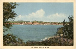 St John's Antigua View of Harbor c1930-50s Vintage Postcard