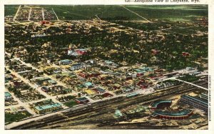 Great Little City Buildings Cheyenne Wyoming WY Vintage Postcard Aeroplane View