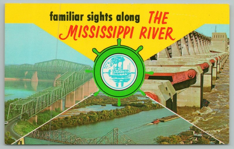 Mississippi~3 Scenes of Bridges On The MS River~Vintage Postcard