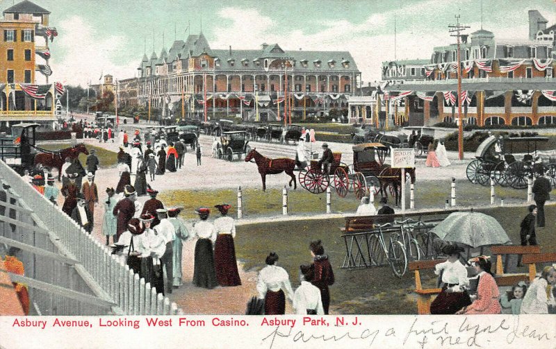 Asbury Ave., Looking West from Casino, Asbury Park, NJ, Early Postcard, Unused 