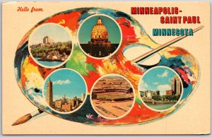 Minneapolis-Saint Paul Minnesota MN, Colorful Map, Greetings, Vintage Postcard