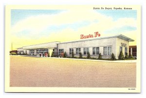 Postcard Santa Fe Depot Topeka Kansas Railroad Train Station