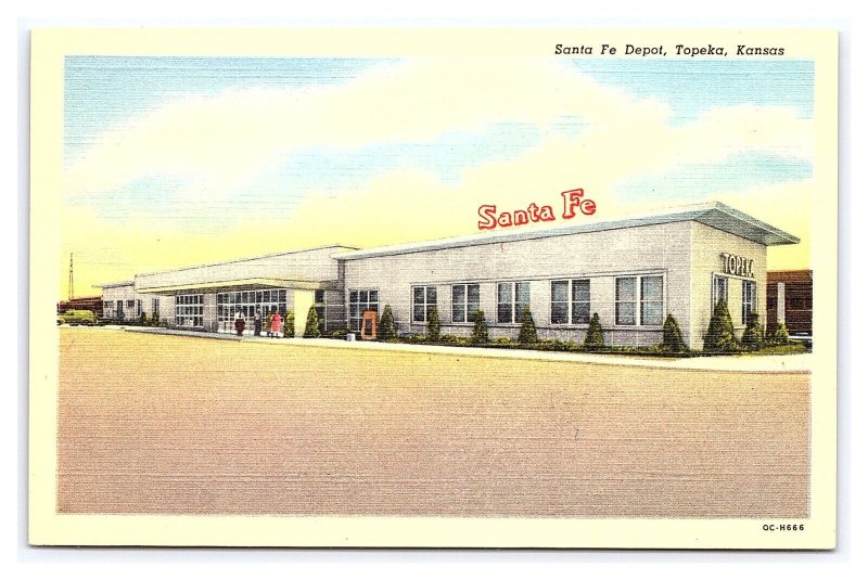 Postcard Santa Fe Depot Topeka Kansas Railroad Train Station