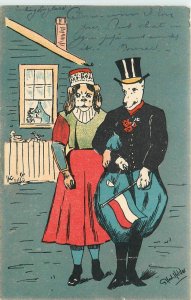 Postcard 1907 Dressed dogs Hilder Arts & Crafts French Flag Patriotic TP24-3600