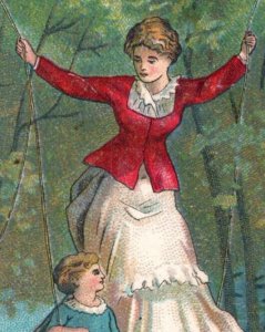 1880s J&P Coats Thread German Language Mom Children On Swing F165