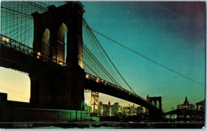 Skyline framed by the Brooklyn Bridge Postcard New York City