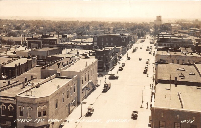 J44/ Abilene Kansas RPPC Postcard c1940s Birdseye Main St Stores 97