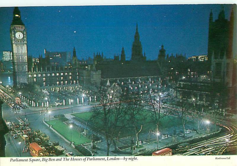 Vintage Postcard  Night Scene Houses Parliment Big Ben England Britain  # 1260