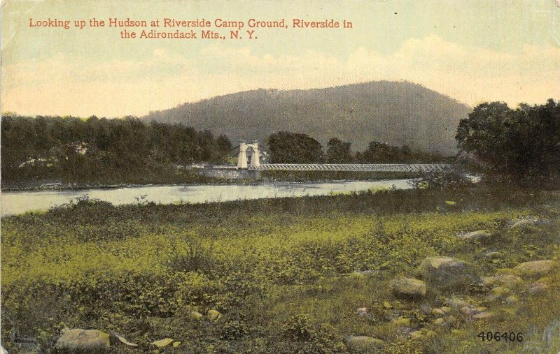 Adirondack Mountains New York 1915 Postcard Bridge Riverside Camp Ground