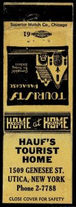 Utica, NY - Hauf’s Tourist Home - matchbook cover