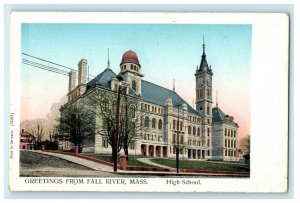 1906 Copper Windows High School Greetings from Fall River Massachusetts Postcard 