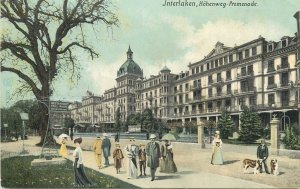 Switzerland Interlaken promenade vintage postcard 