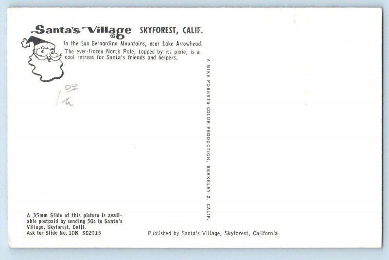 Skyforest California Postcard Santa's Village The Ever-Frozen North Pole c1960's