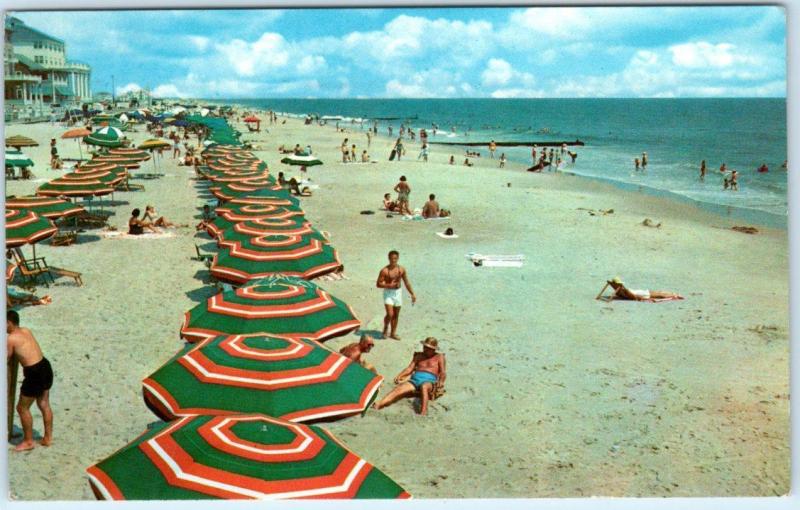 Ocean City Maryland Md Beach Scene With Umbrellas 1964