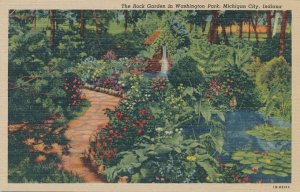 Michigan City IN, Indiana - Rock Garden in Washington Park - pm 1949 - Linen