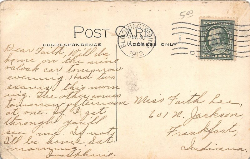 G72/ Bloomington Indiana Postcard 1912 Indianapolis Southern Railroad Depot 2