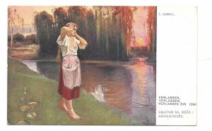 T Korpal Painting Verlassen Bin Ich Woman I sm Abandoned Krakow Art Postcard