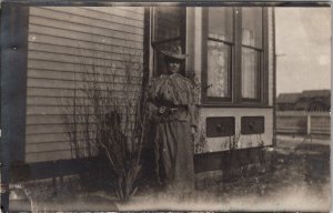 RPPC Woman Cowboy Hat Long Western Fringe Dress Belt  Real Photo Postcard Z30