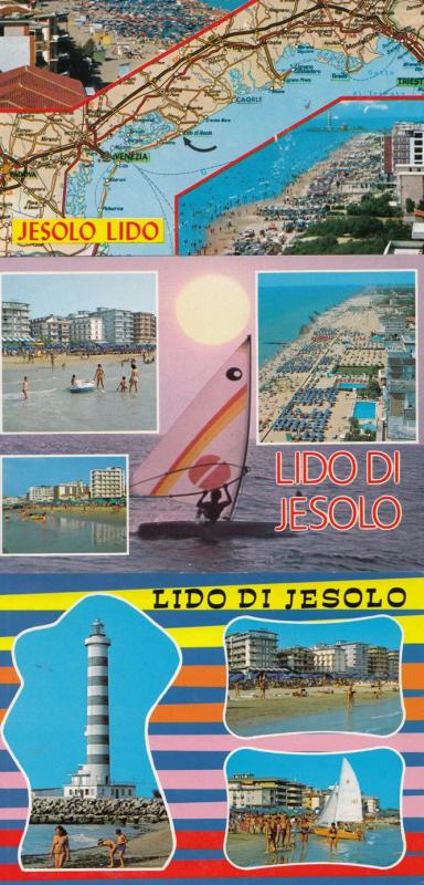 Lido Di Jesolo Sailing Ships Sunset Aerial Map 3x Postcard s