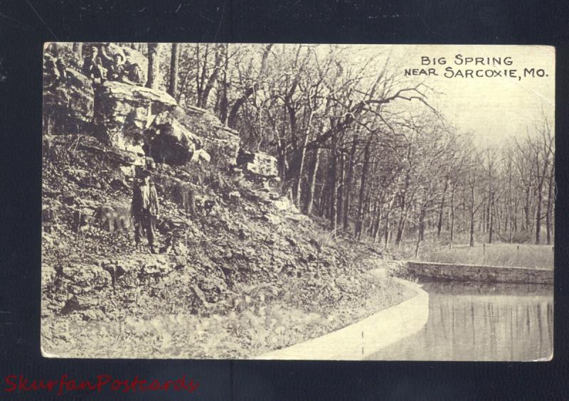 SARCOXIE MISSOURI BIG SPRING B&W ANTIQUE VINTAGE POSTCARD MO.ALMA MO.