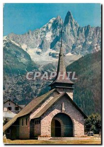 Modern Postcard Les Praz de Chamonia Panorama Chapel on the Green and Dru