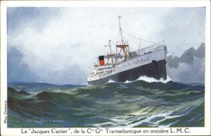 Steamer Steamship Ocean Liner Jacques Cartier on Rough Seas Vintage Postcard