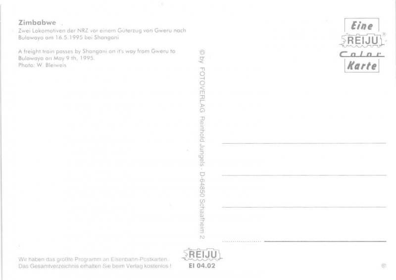 Vintage Postcard 4x6- FREIGHT TRAIN, SHANGANI, ZIMBABWE