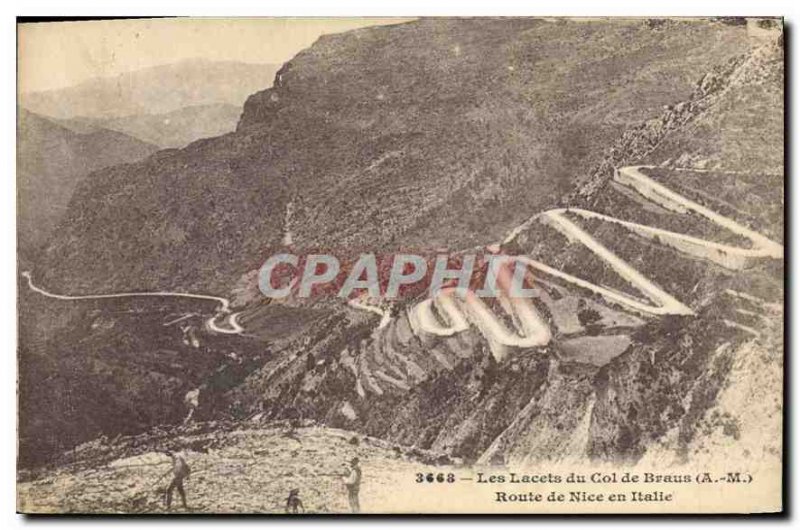 Old Postcard The laces Col Braux A M Route de Nice in Italy